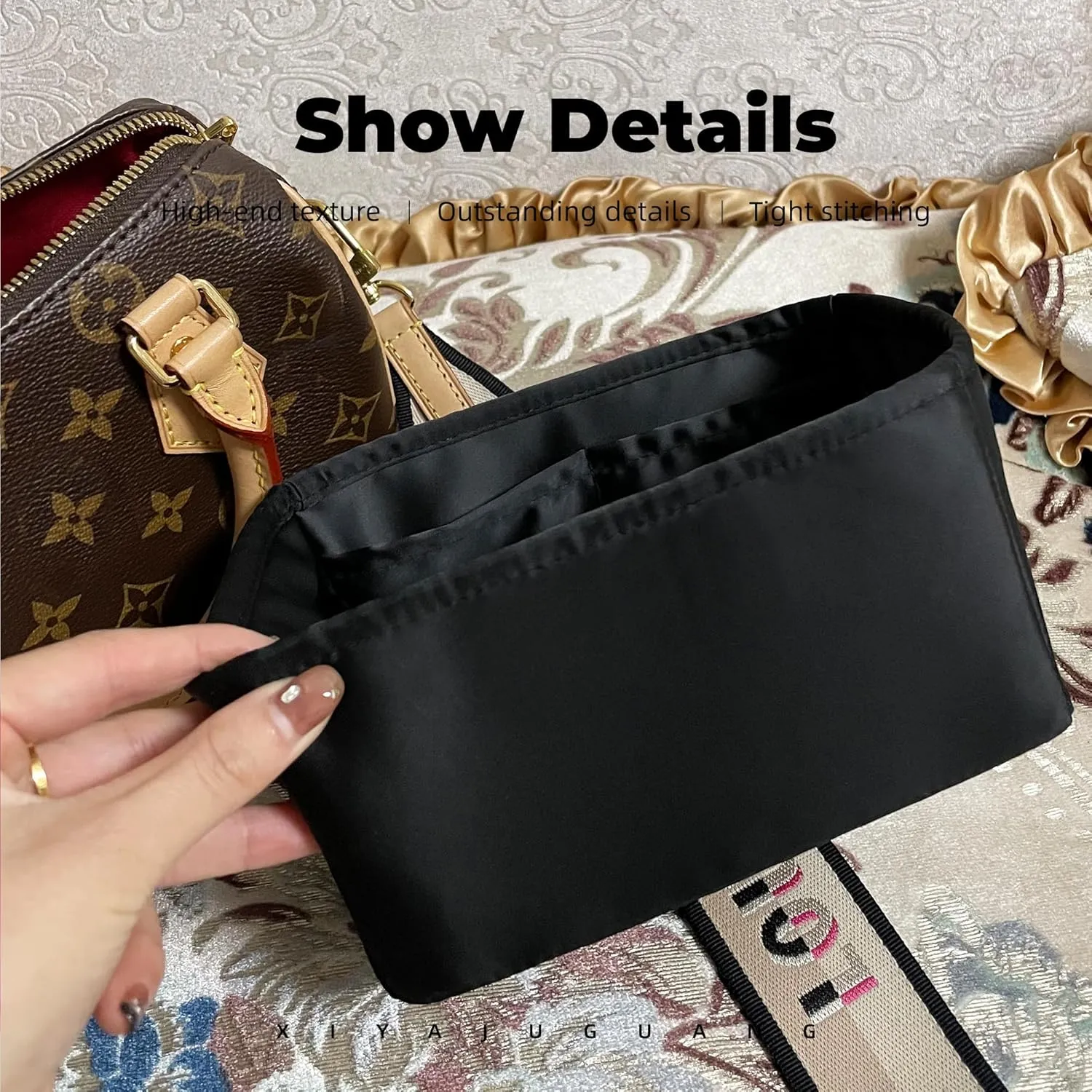Purse Handbag Silky Organizer Insert Keep Bag Shape Fits LV Speedy 16/20/25/30/35/45 bags, Luxury Handbag Tote Lightweight Sturdy(Black, Speedy 25)