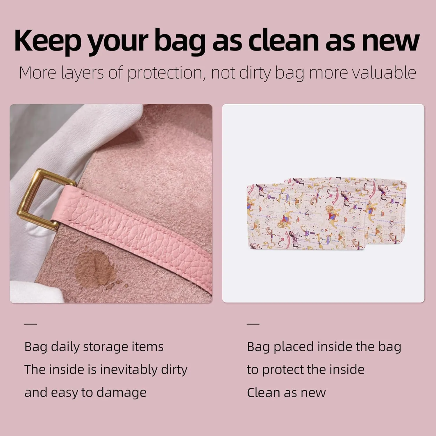 Purse Organizer Insert Fits Constance 19/24 bags, Soft Inner Bag, Lightweight Bag Shaper Liner for Women Luxury Handbag Tote (Constance19, Circus(Pink))