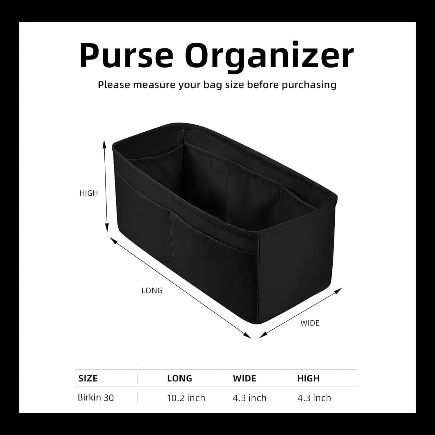 Purse Organizer Insert for Hermes birkin 30 Bags,Black,Luxury Bags Storage with Silk, Lightweight Shaper for Daily Use, Pockets Large Capacity.