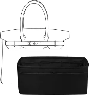Purse Organizer Insert for Hermes birkin 30 Bags,Black,Luxury Bags Storage with Silk, Lightweight Shaper for Daily Use, Pockets Large Capacity.