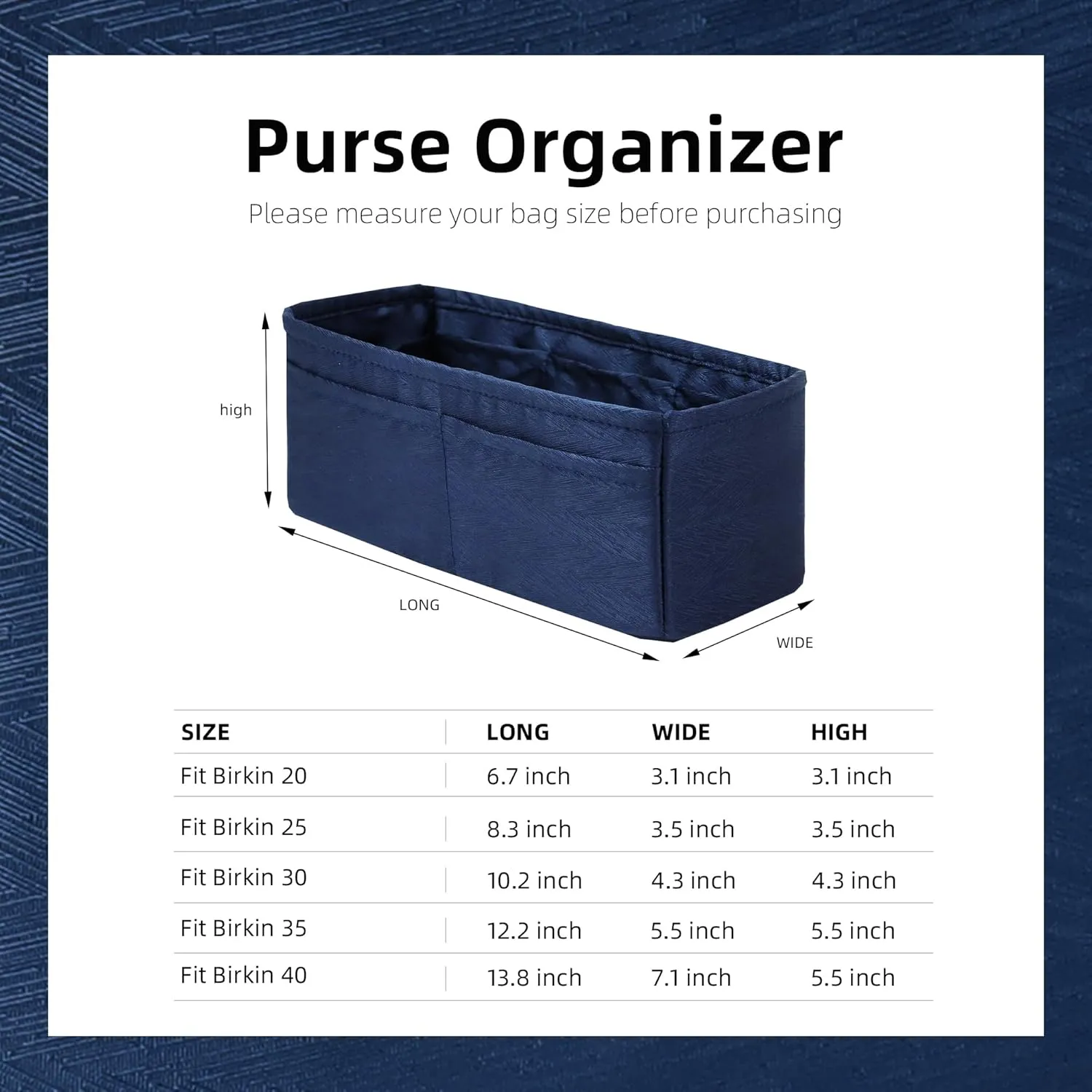 Purse Organizer Insert for Hermes Birkin, Silky Smooth Bag in Bag, Birkin 30 Tote Shaper (BK30, Blue Nuit)