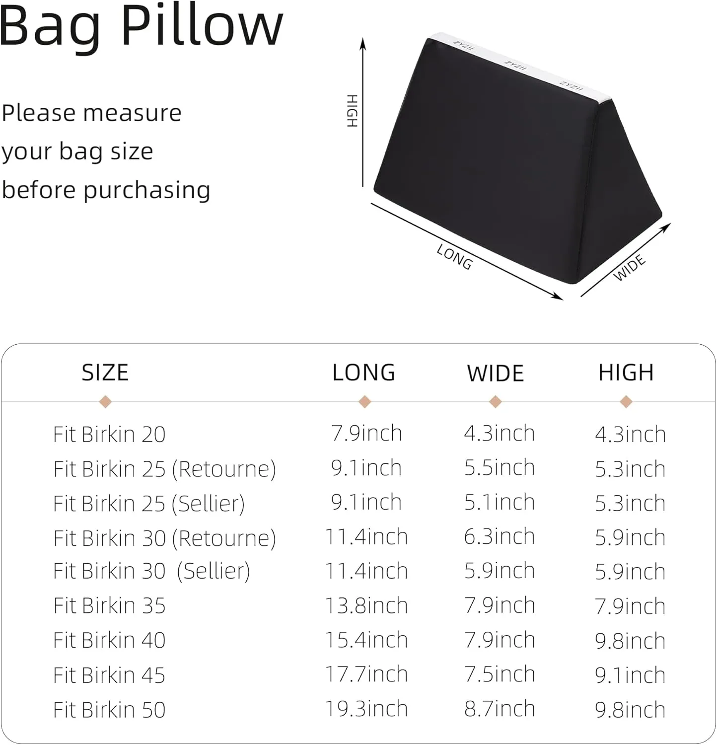 Purse Pillow for Birkin 20/25/30/35/40/45/50,Memory Foam Shaper Insert,Silky Bag Pillow for Luxury Handbag Tote（Black,BK35）