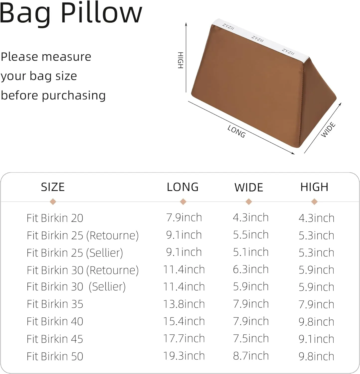 Purse Pillow for Birkin 20/25/30/35/40/45/50,Memory Foam Shaper Insert,Silky Bag Pillow for Luxury Handbag Tote（Gold,BK40）