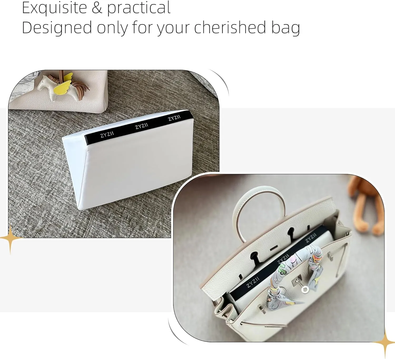 Purse Pillow for Birkin 20/25/30/35/40/45/50,Memory Foam Shaper Insert,Silky Bag Pillow for Luxury Handbag Tote（White,BK25 Retourne）