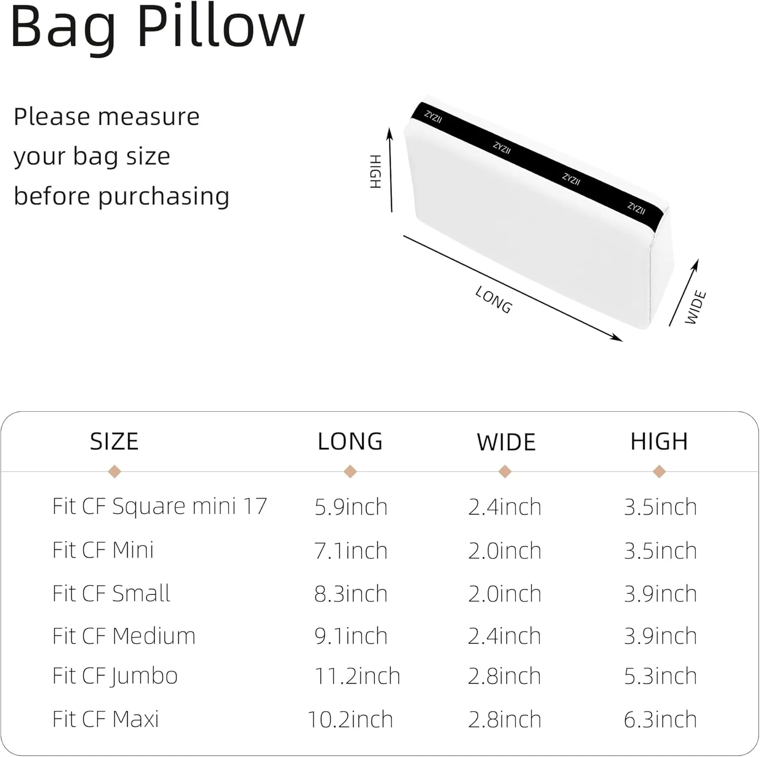 Purse Pillow for CF ClassicFlap 17/20/23/25/30/33,Memory Foam Shaper Insert,Silky Bag Pillow for Luxury Handbag Tote(CF Mini20,White)