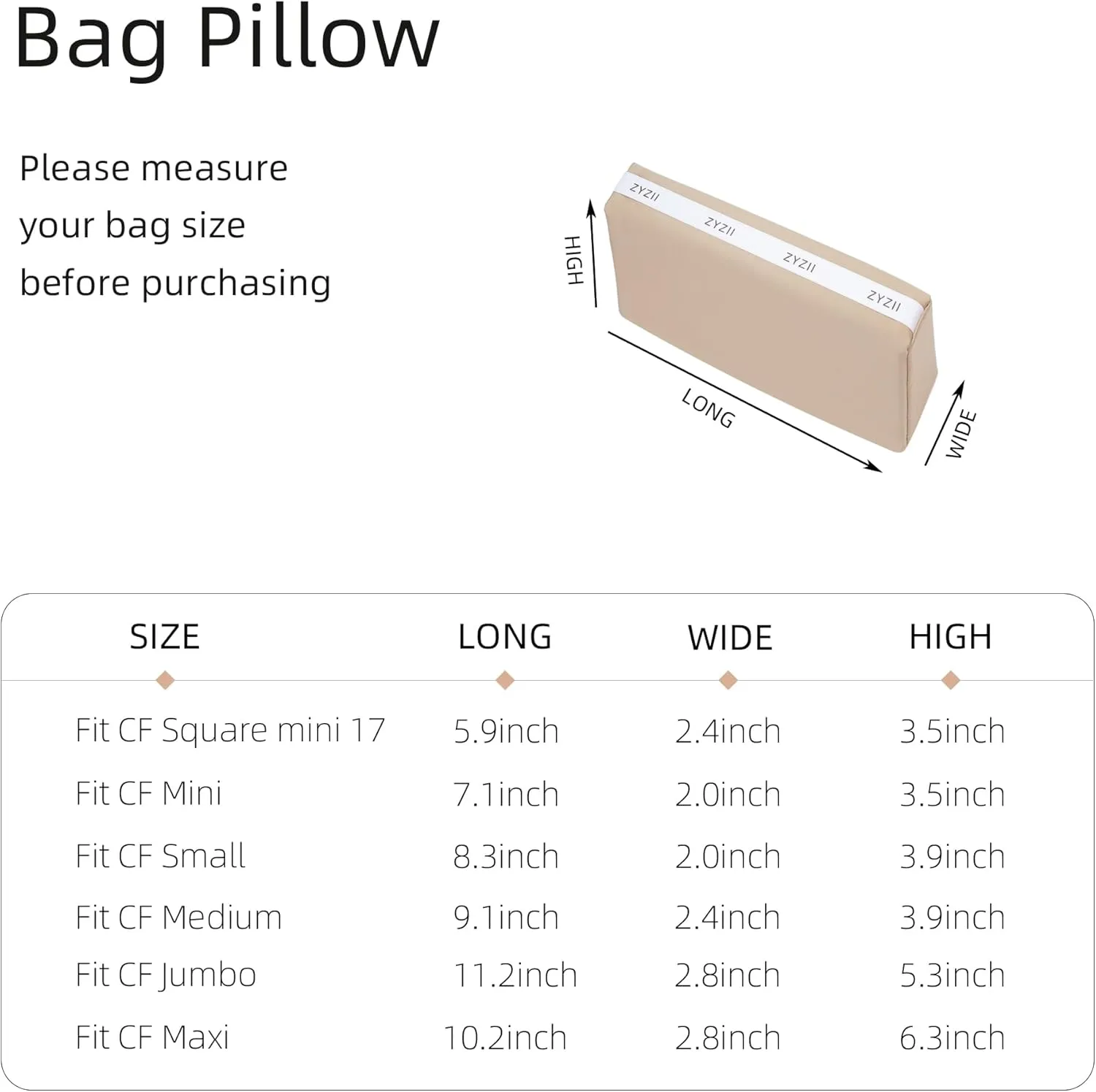 Purse Pillow for CF ClassicFlap 17/20/23/25/30/33,Memory Foam Shaper Insert,Silky Bag Pillow for Luxury Handbag Tote（Champagne,CF Small23）