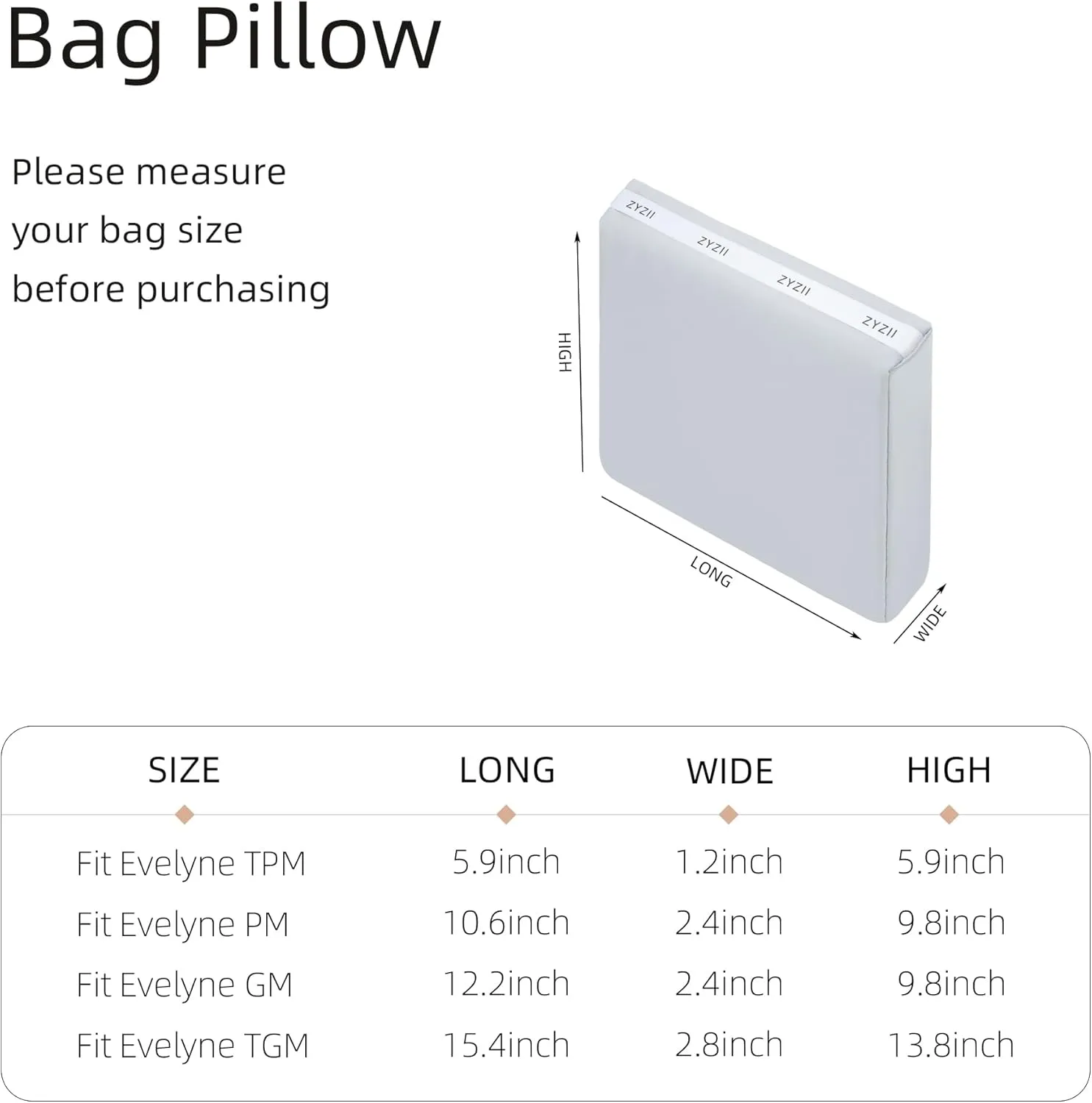 Purse Pillow for Evelyne TPM Mini16/PM29/GM33/TGM40,Memory Foam Shaper Insert,Silky Bag Pillow for Luxury Handbag Tote(PM29,Blue Pale)