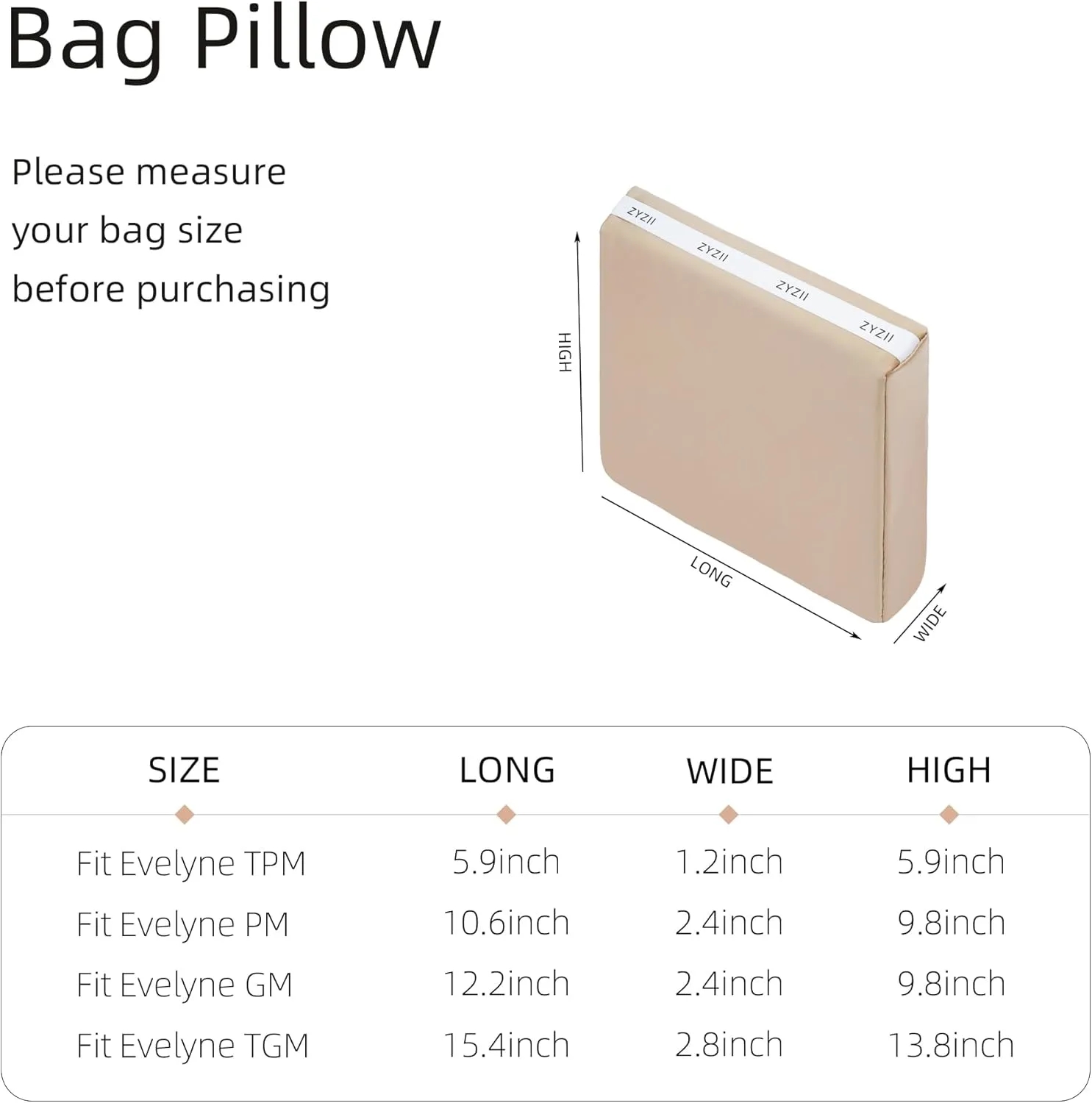 Purse Pillow for Evelyne TPM Mini16/PM29/GM33/TGM40,Memory Foam Shaper Insert,Silky Bag Pillow for Luxury Handbag Tote(PM29,Champagne)
