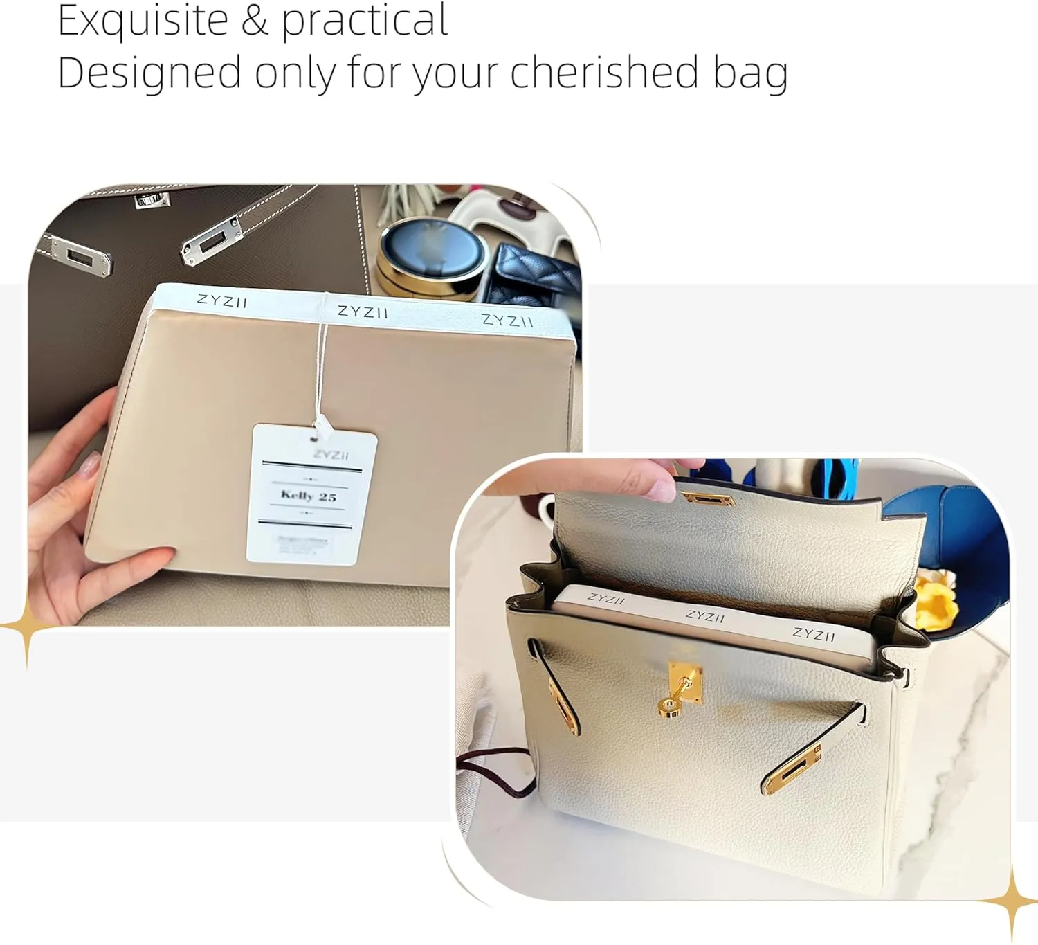 Purse Pillow for Kelly Pochette/Mini2/20/25/28/32/35/40,Memory Foam Shaper Insert,Silky Bag Pillow for Luxury Handbag Tote(Kelly Pochette,Champagne)