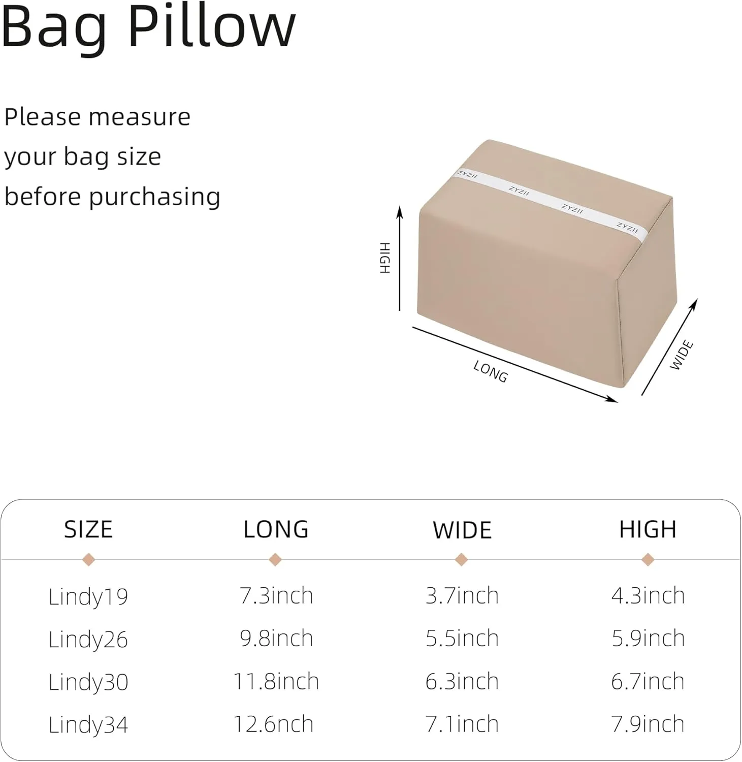 Purse Pillow for Lindy 19/26/30/34,Memory Foam Shaper Insert,Silky Bag Pillow for Luxury Handbag Tote（Champagne,Lindy 26）