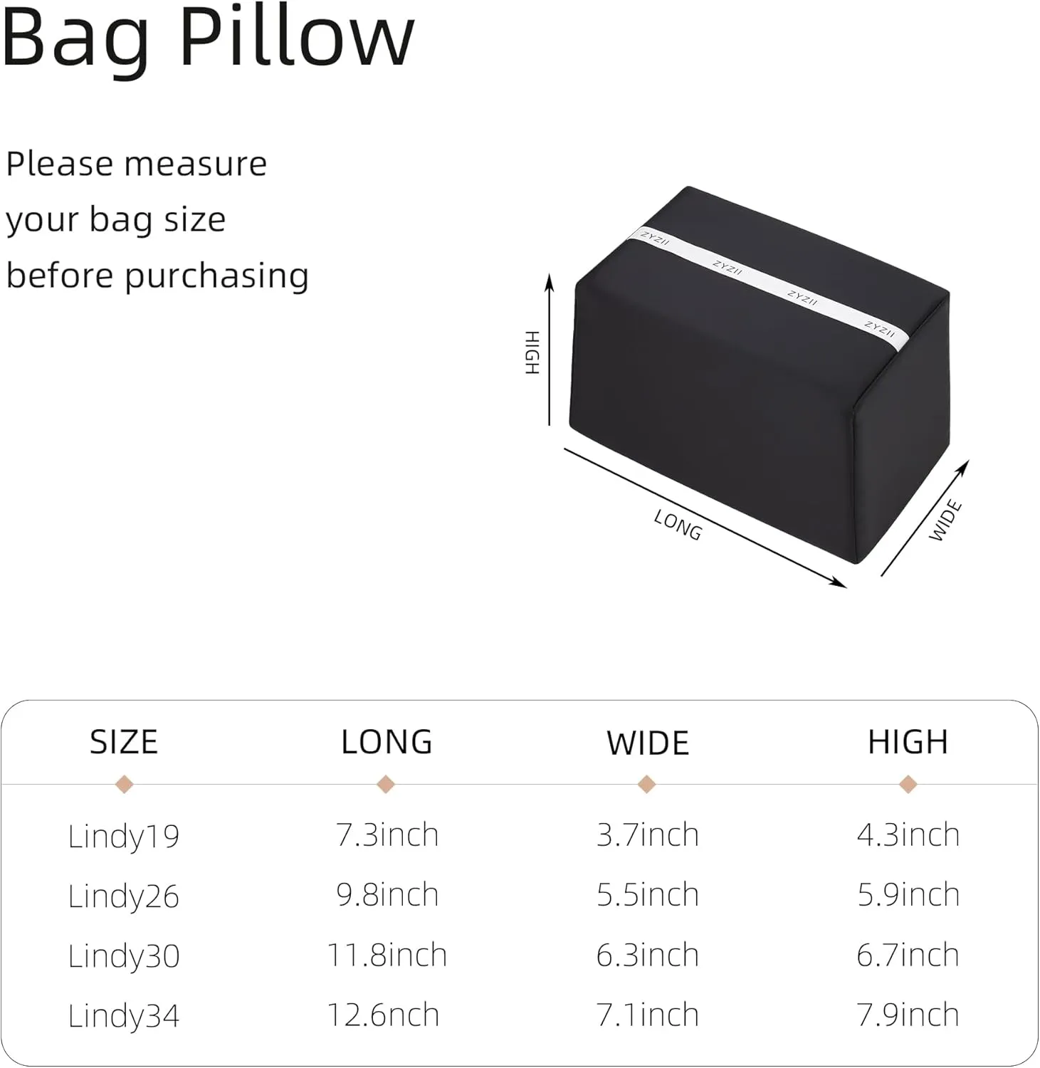 Purse Pillow for Lindy 19/26/30/34,Memory Foam Shaper Insert,Silky Bag Pillow for Luxury Handbag Tote(Lindy30,Black)