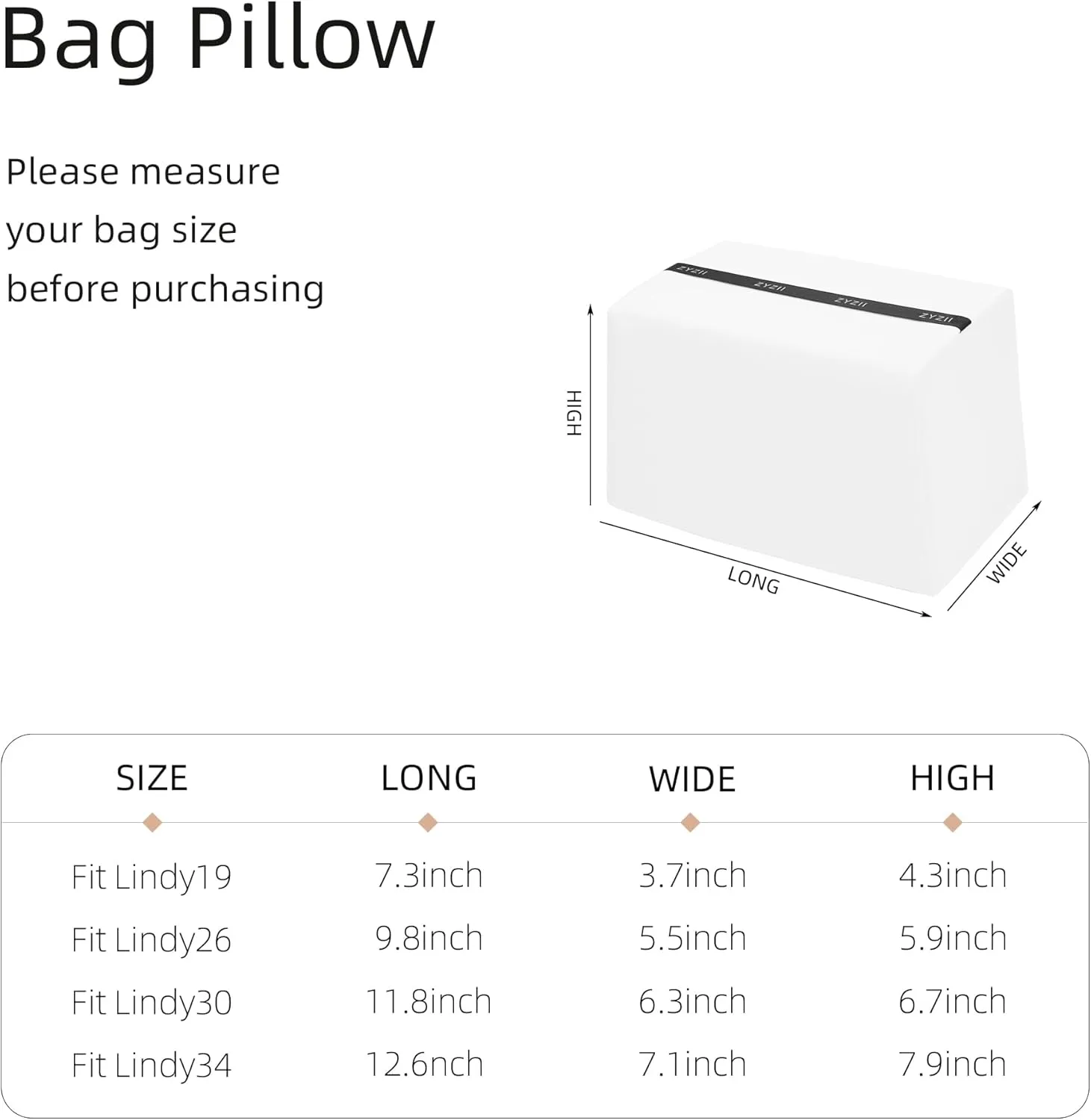 Purse Pillow for Lindy 19/26/30/34,Memory Foam Shaper Insert,Silky Bag Pillow for Luxury Handbag Tote(Lindy30,White)