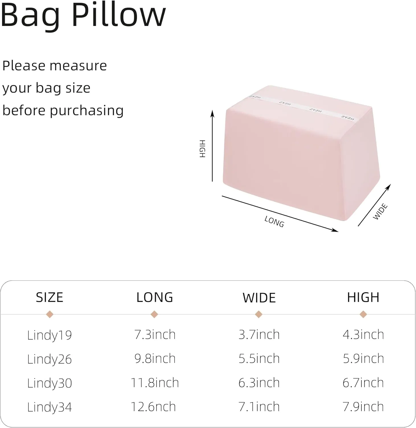 Purse Pillow for Lindy 19/26/30/34,Memory Foam Shaper Insert,Silky Bag Pillow for Luxury Handbag Tote（Pink,Lindy 30）