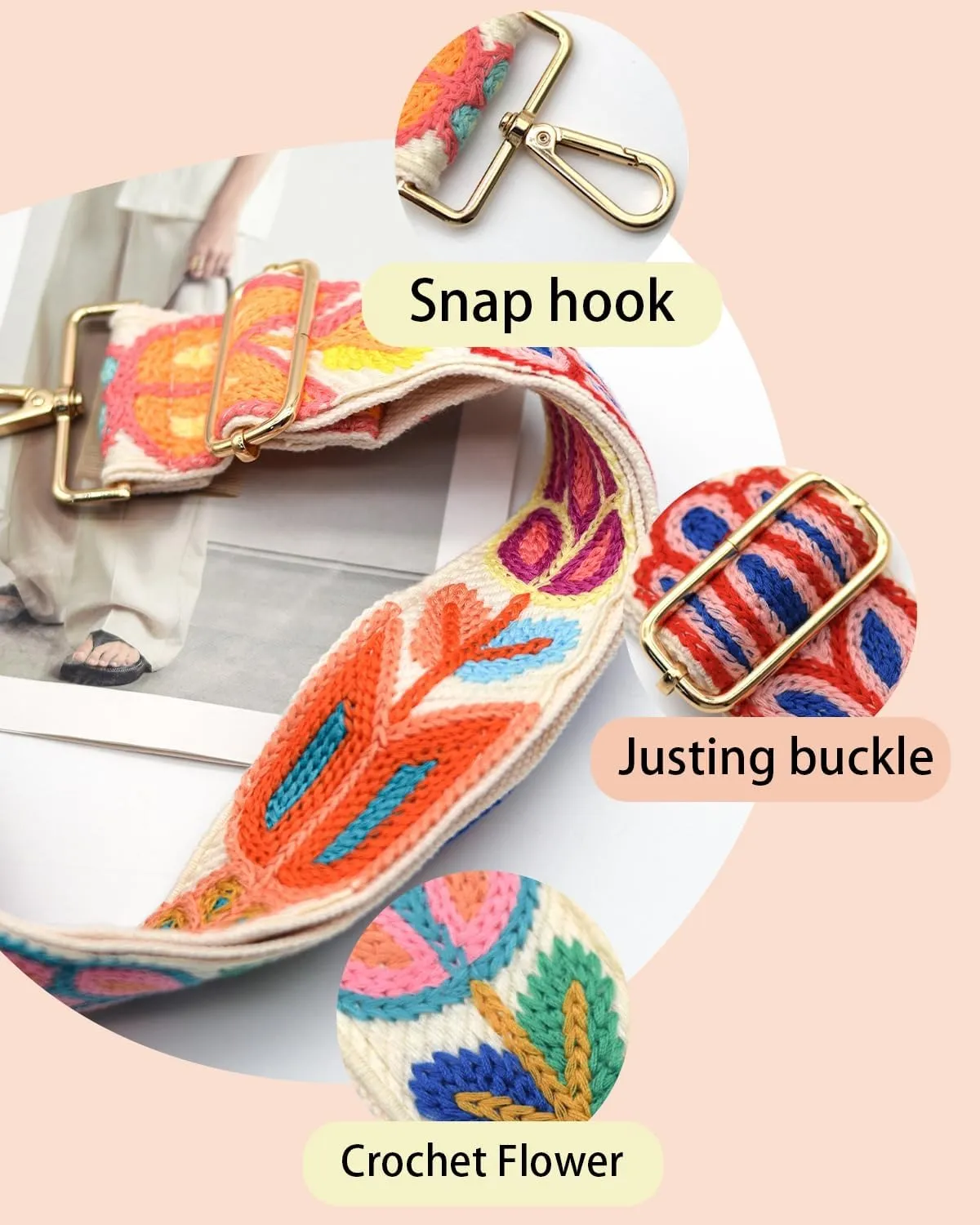Purse Straps Replacement Crossbody Shoulder Straps, 2" Wide Adjustable Bag Strap Crossbody，Thick Handbag Straps
