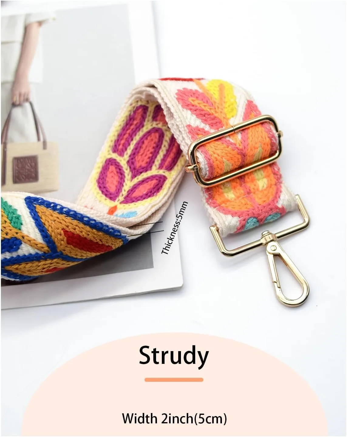 Purse Straps Replacement Crossbody Shoulder Straps, 2" Wide Adjustable Bag Strap Crossbody，Thick Handbag Straps