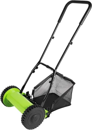 Push Reel Lawn Mower,5-Blade Cordless Manual Lawn Mower 12 Inch, Reel Push Walk Behind Dual Adjustable Height,Chainsaw and Hedge Trimmer Combo Kit for Garden, Yard and Farm