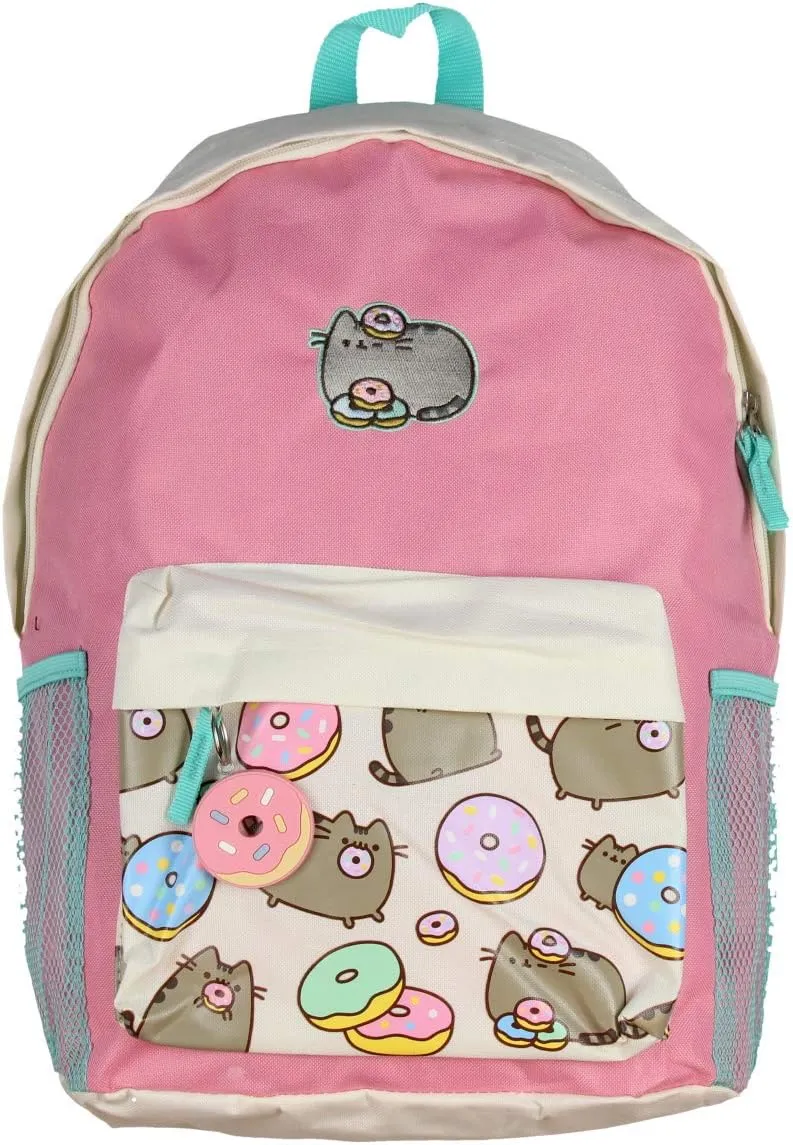 Pusheen Cat Donuts Zipper Backpack with Front Pocket and Donut Charm