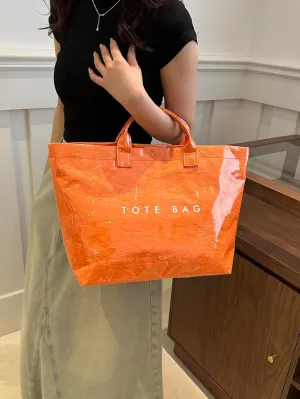 PVC Letter Print Tote Bag,Women's Work Tote Bag Carry All Tote Bag PVC Trendying Tote Bag Clear Plastic Bag with Scarf