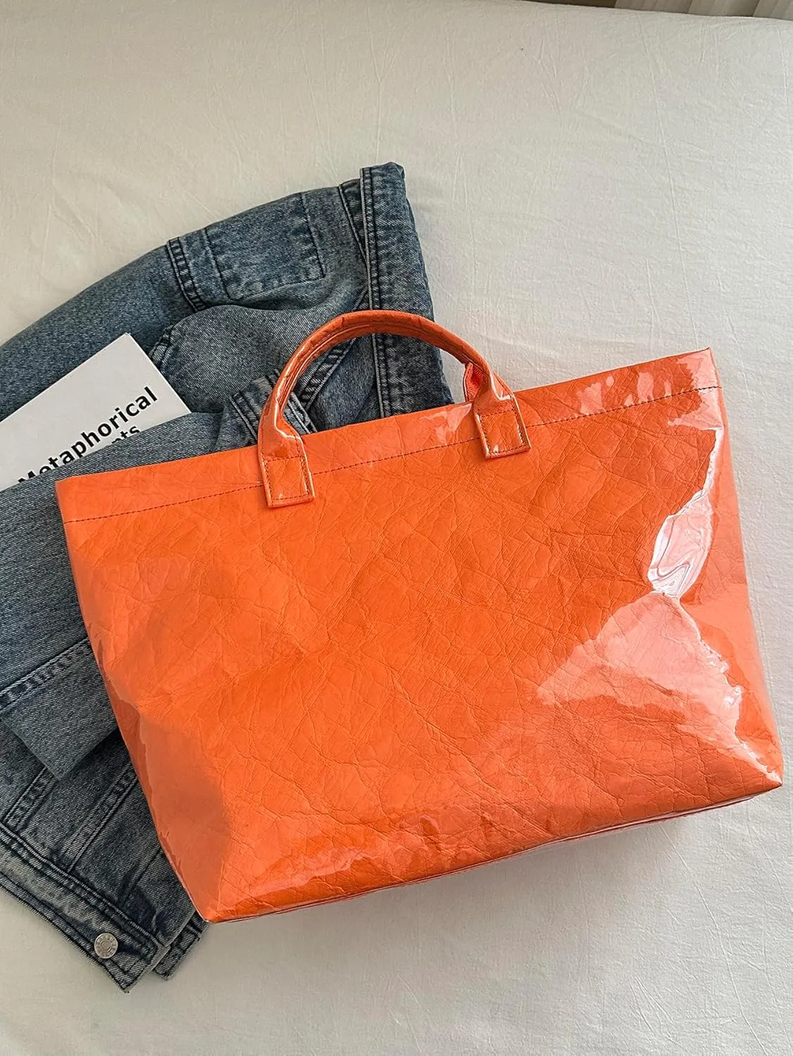 PVC Letter Print Tote Bag,Women's Work Tote Bag Carry All Tote Bag PVC Trendying Tote Bag Clear Plastic Bag with Scarf
