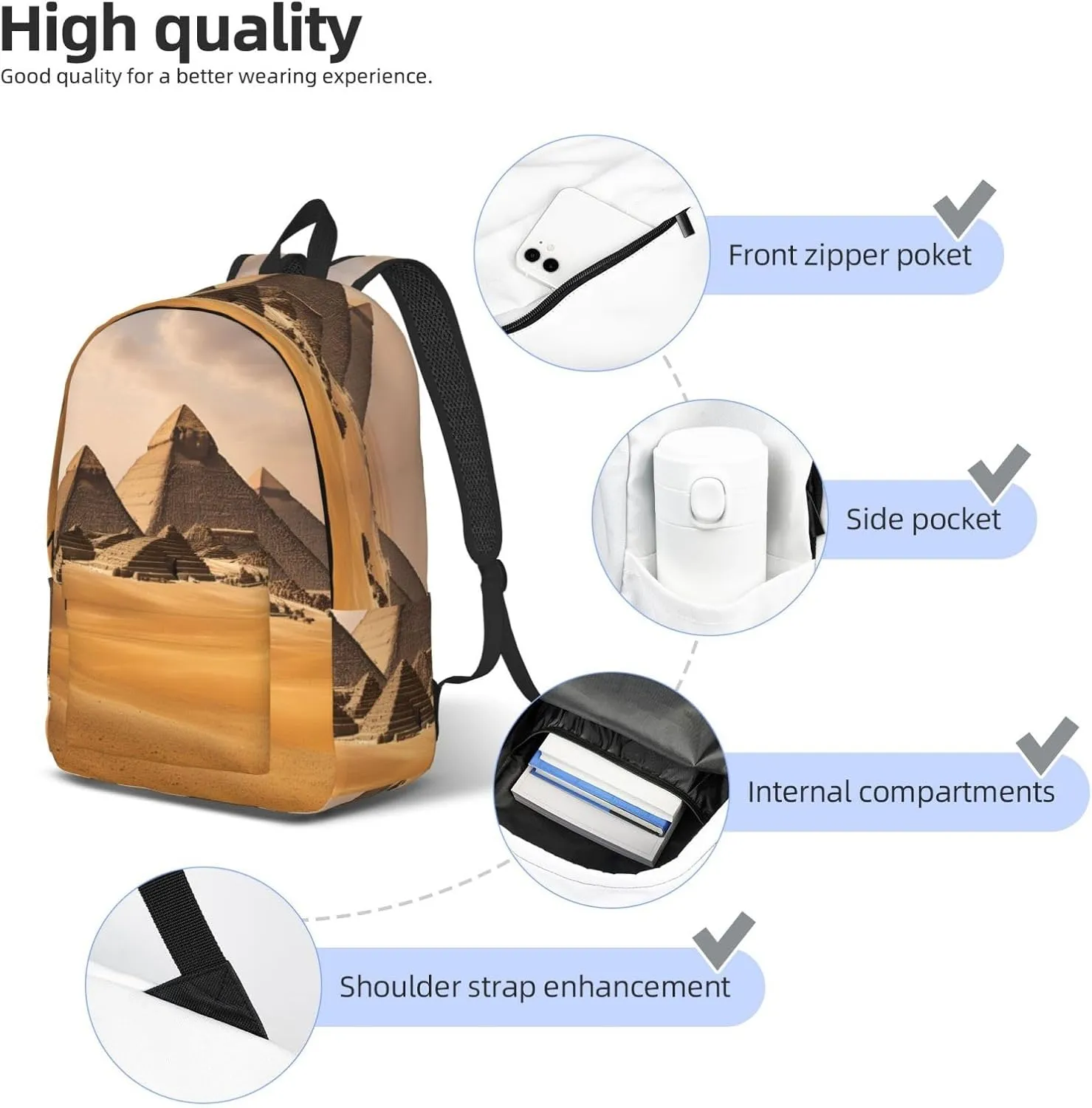 Pyramids of Egypt print Backpack Travel Backpacks for Women Men College Backpack Computer Bag for Travel
