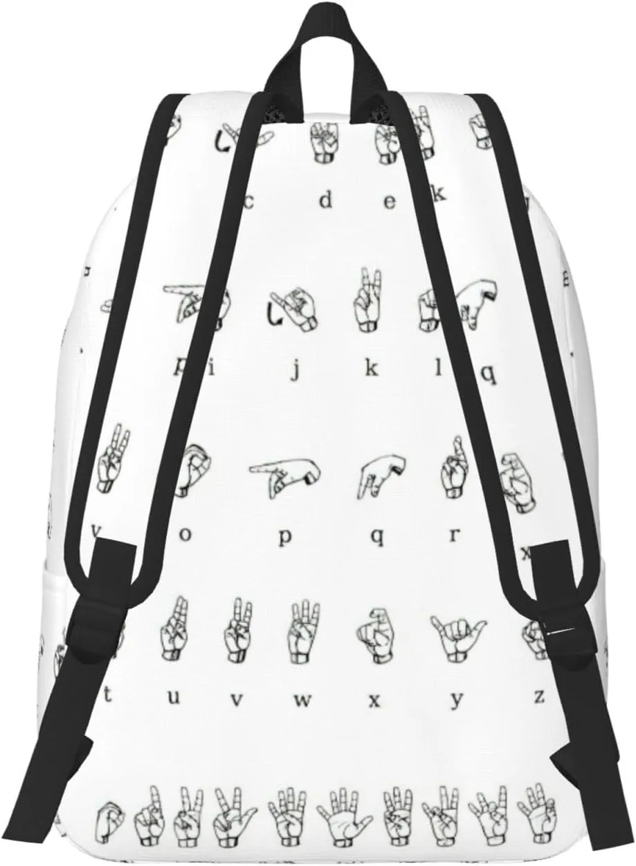 QIN&ZHENG Sign Language Alphabet Print Personalized Canvas Backpack Stylish Rucksack Novelty Casual Daypack for Travel Work