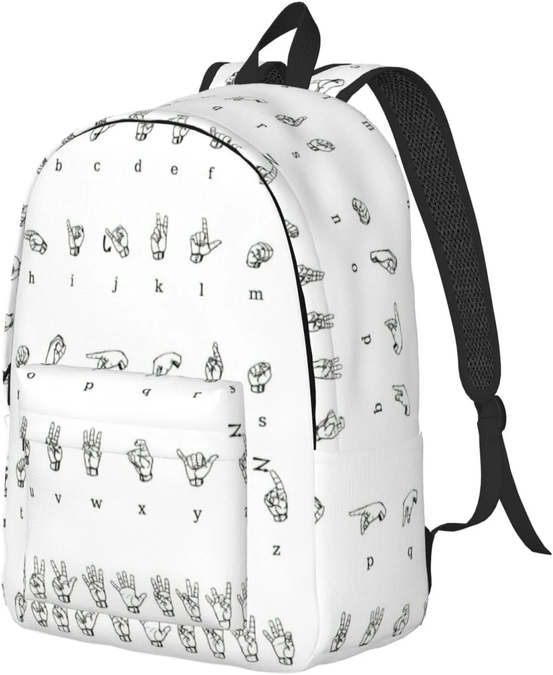 QIN&ZHENG Sign Language Alphabet Print Personalized Canvas Backpack Stylish Rucksack Novelty Casual Daypack for Travel Work