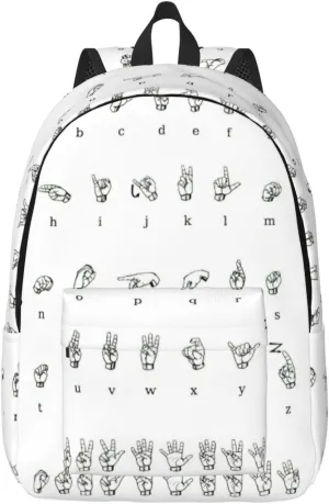 QIN&ZHENG Sign Language Alphabet Print Personalized Canvas Backpack Stylish Rucksack Novelty Casual Daypack for Travel Work