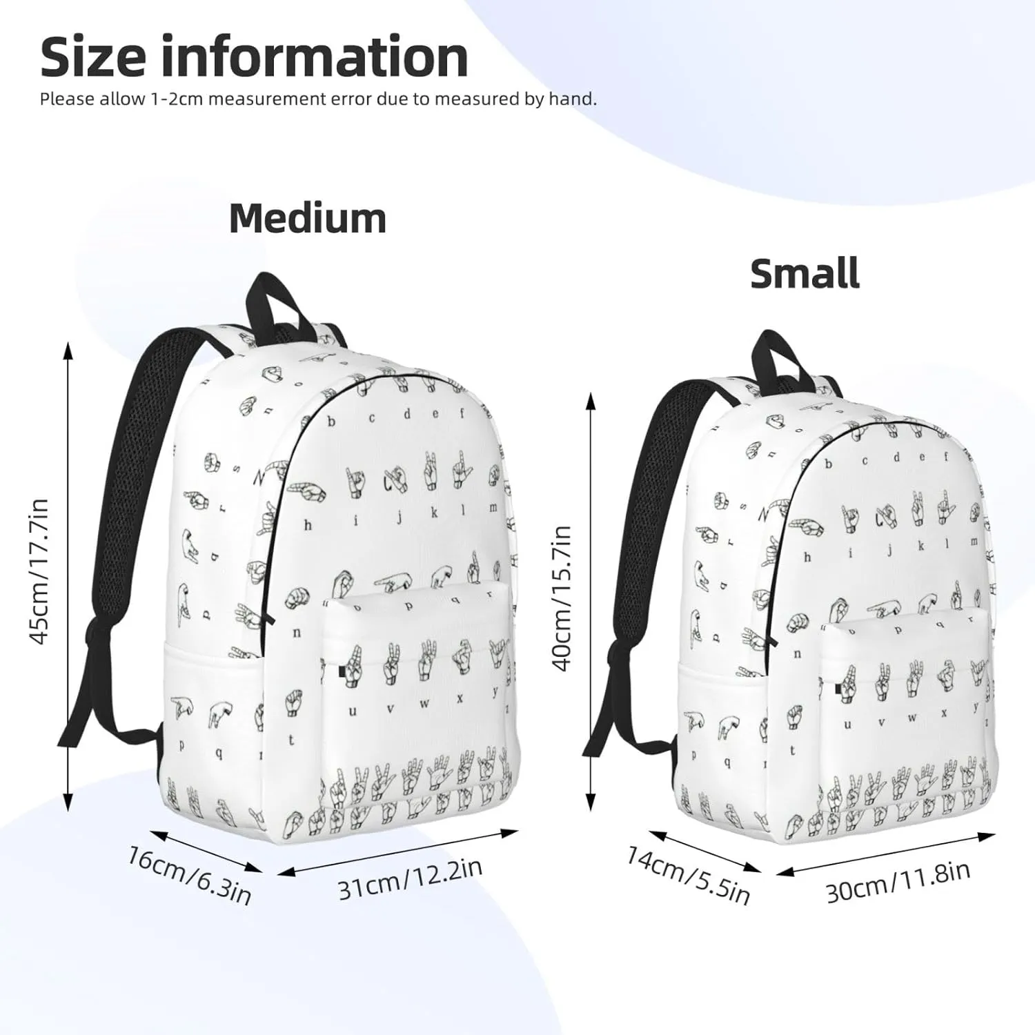 QIN&ZHENG Sign Language Alphabet Print Personalized Canvas Backpack Stylish Rucksack Novelty Casual Daypack for Travel Work