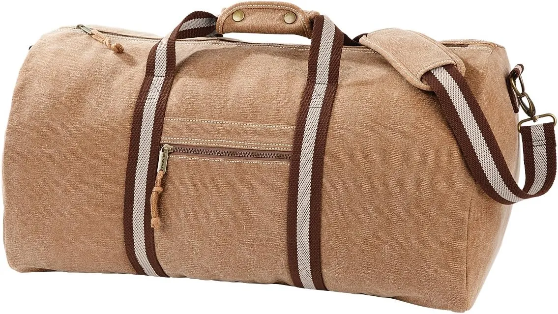 Quadra Vintage Canvas Duffle Holdall Bag (QD613) - Travel Sports Backpack - Sahara