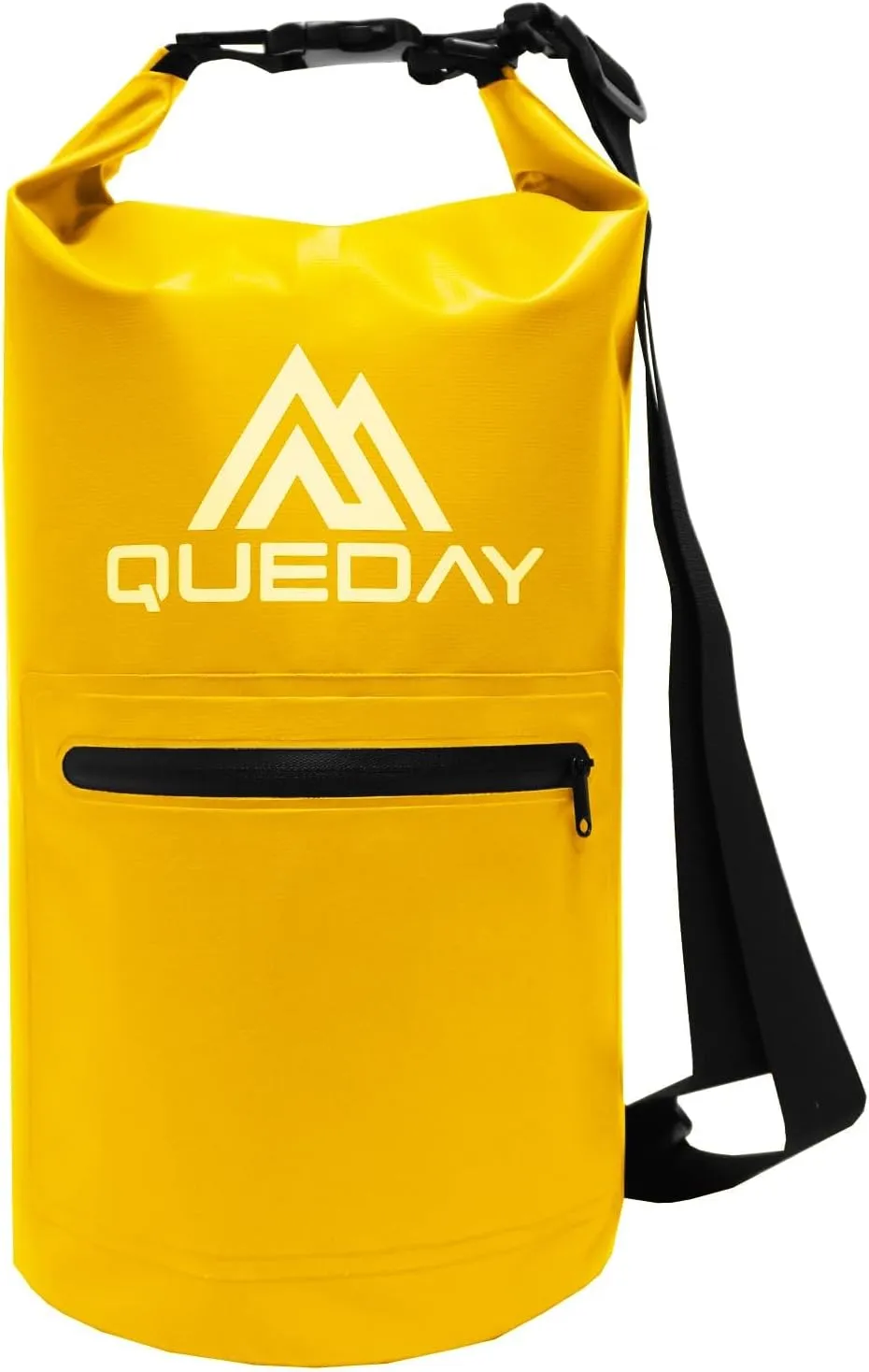 Queday Waterproof Dry Bag with Front Zippered Pocket for Women Men, 10L Roll Top Lightweight Dry Storage Bag Backpack for Travel, Kayaking, Boating, Rafting, Camping, Hiking & Beach Yellow
