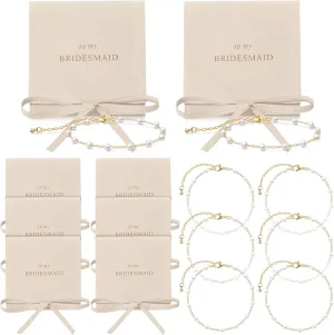Quelay 16 Pcs Jewelry Bridesmaid Gift Pearl Bracelet Microfiber Jewelry Bag Pouch Set of 8 Jewelry Packaging bag Bridesmaid Proposal Favor for Wedding Bridal Birthday Party(Beige,Bow Tie)
