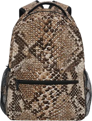 QUGRL Snake Skin Print 16" School Bookbag Cool Elementary Schoolbag College Daypack Animal Backpack Travel Sports
