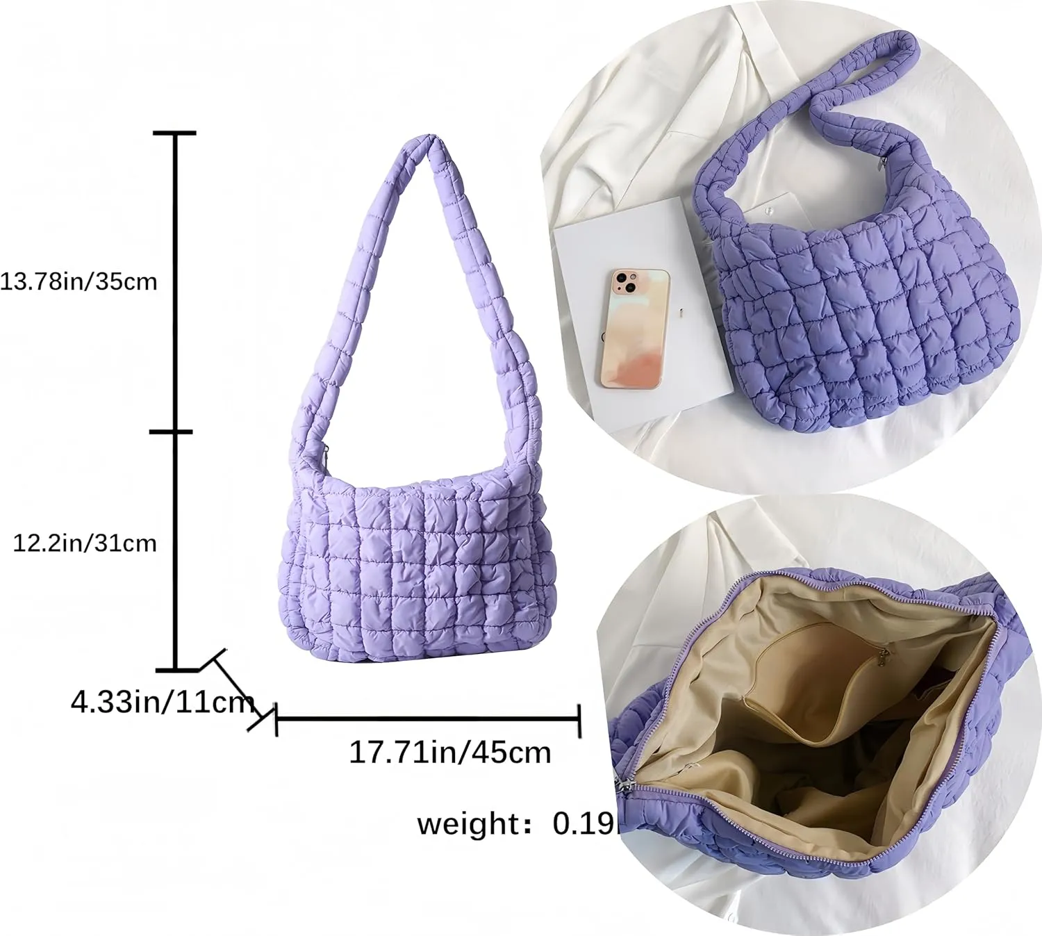 Quilted Puffer Large Shoulder Crossbody for Women Nylon Hobo Pleated Padded Handbag and Purses Lightweight