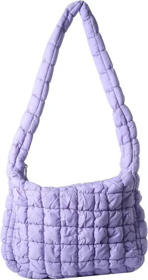 Quilted Puffer Large Shoulder Crossbody for Women Nylon Hobo Pleated Padded Handbag and Purses Lightweight