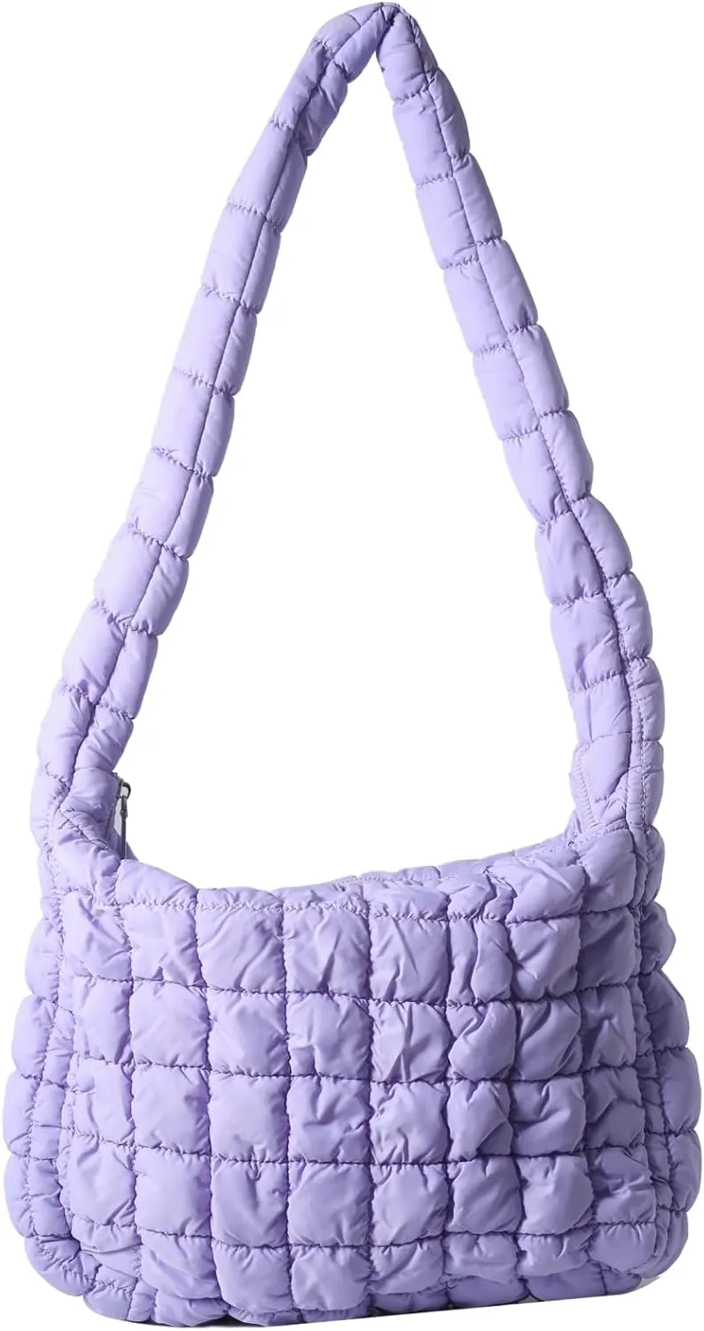 Quilted Puffer Large Shoulder Crossbody for Women Nylon Hobo Pleated Padded Handbag and Purses Lightweight