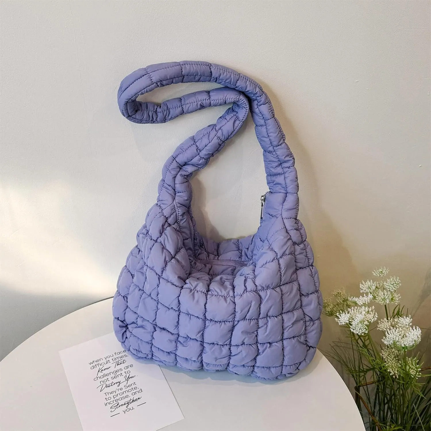 Quilted Puffer Large Shoulder Crossbody for Women Nylon Hobo Pleated Padded Handbag and Purses Lightweight
