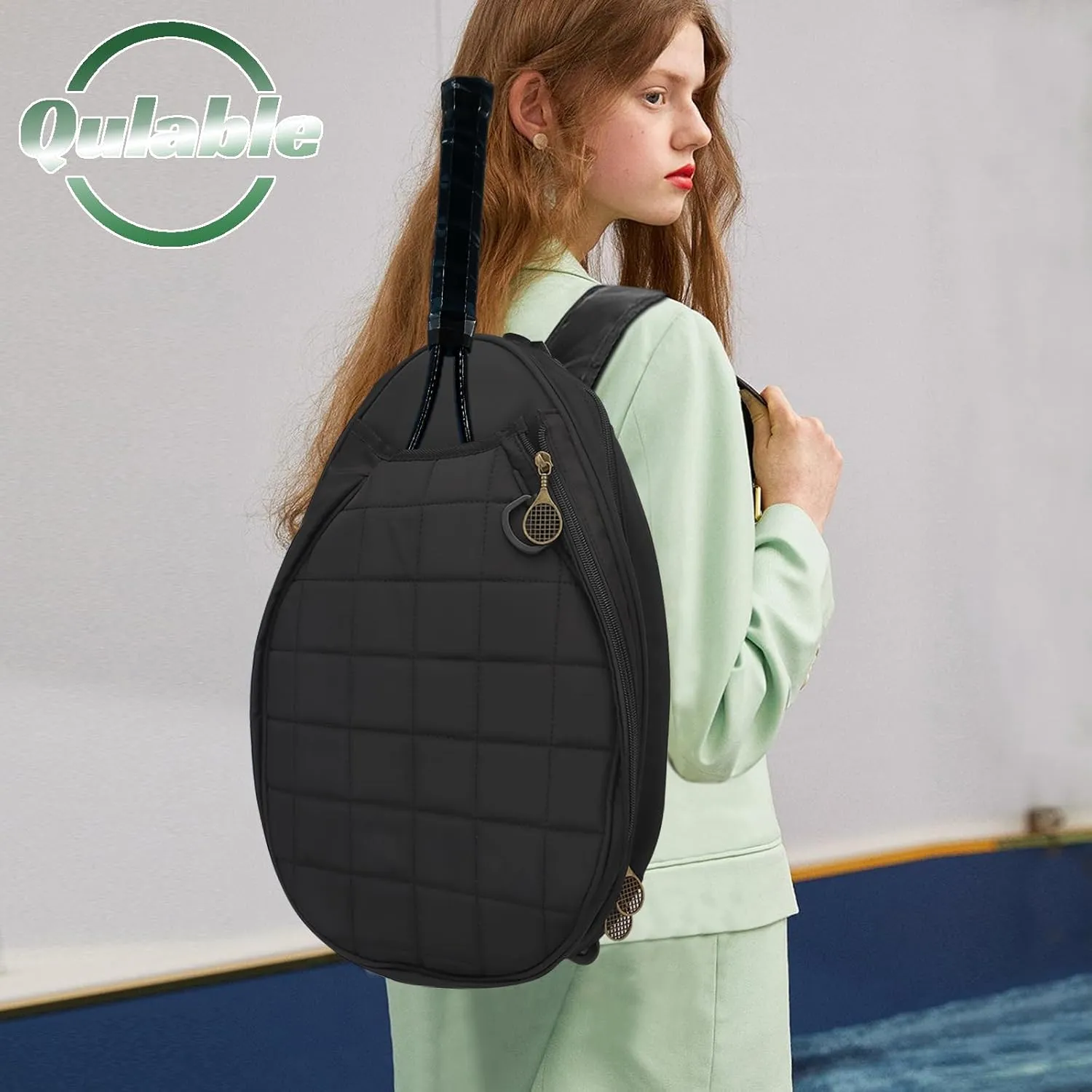 Qulable Lightweight Outdoor Tennis Backpack - Crossbody Tennis Bag for Women and Men, Sling Bag for Tennis Racket, Pickleball Paddles, Badminton Racquet, Including Wristband and Cooling Towel