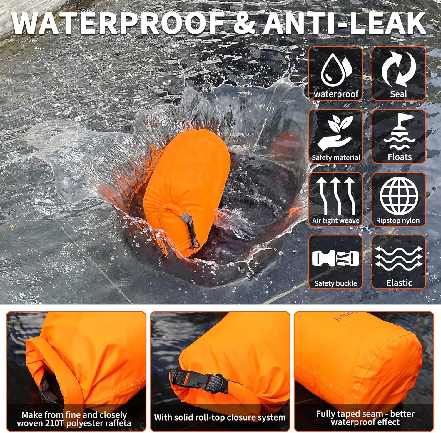 R2Depot Waterproof Dry Bag, 5L/10L/20L/40L/70L Dry Storage Bag for Kayaking, Gym, Hiking, Swimming (Purple, 40L)