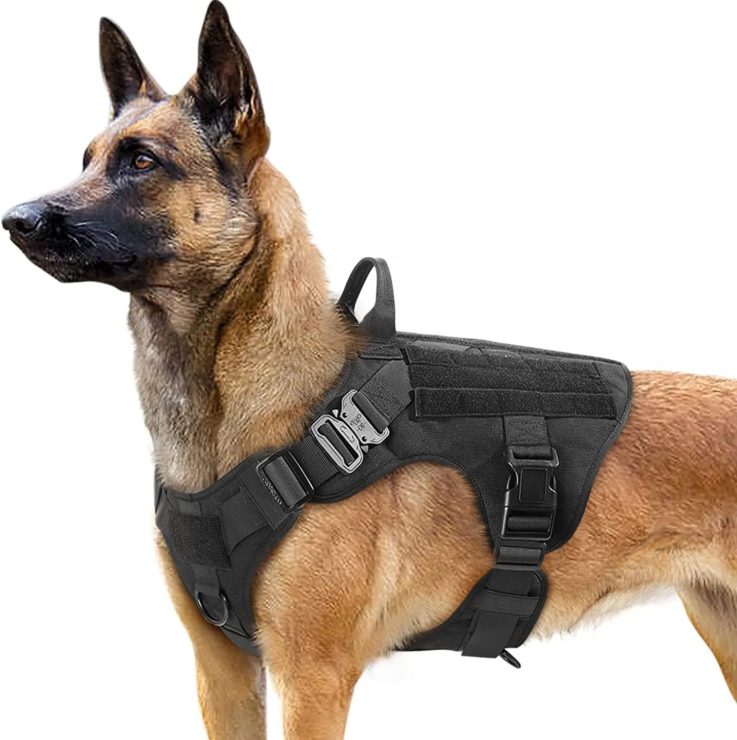 rabbitgoo Tactical Dog Harness for Large, Heavy Duty Pet Harness with Handle, No-Pull Service Vest Large Breed, Adjustable Military Dog Vest for Training Hunting Walking, Black, XL