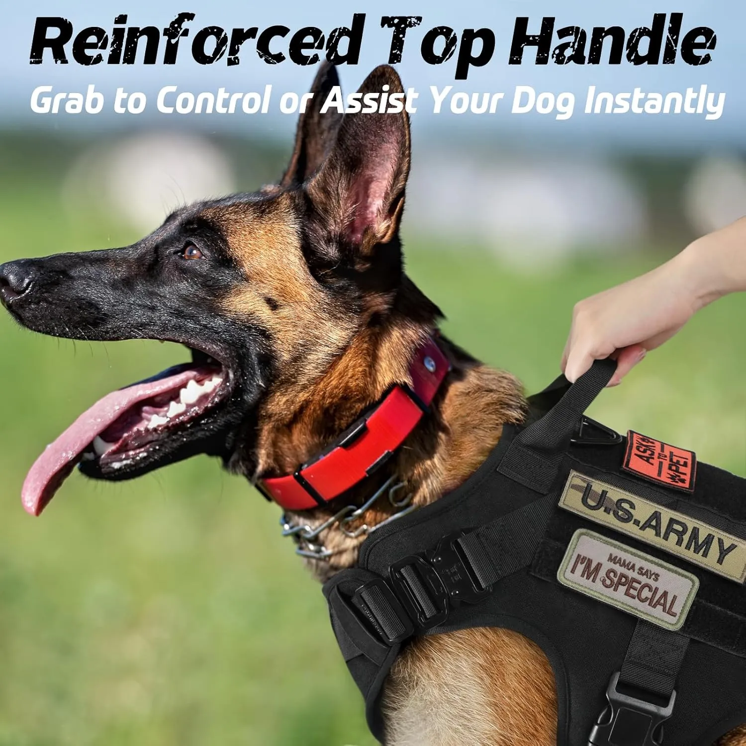 rabbitgoo Tactical Dog Harness for Large, Heavy Duty Pet Harness with Handle, No-Pull Service Vest Large Breed, Adjustable Military Dog Vest for Training Hunting Walking, Black, XL