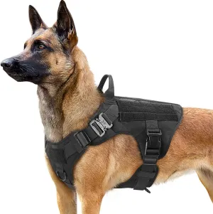 rabbitgoo Tactical Dog Harness for Large, Heavy Duty Pet Harness with Handle, No-Pull Service Vest Large Breed, Adjustable Military Dog Vest for Training Hunting Walking, Black, XL