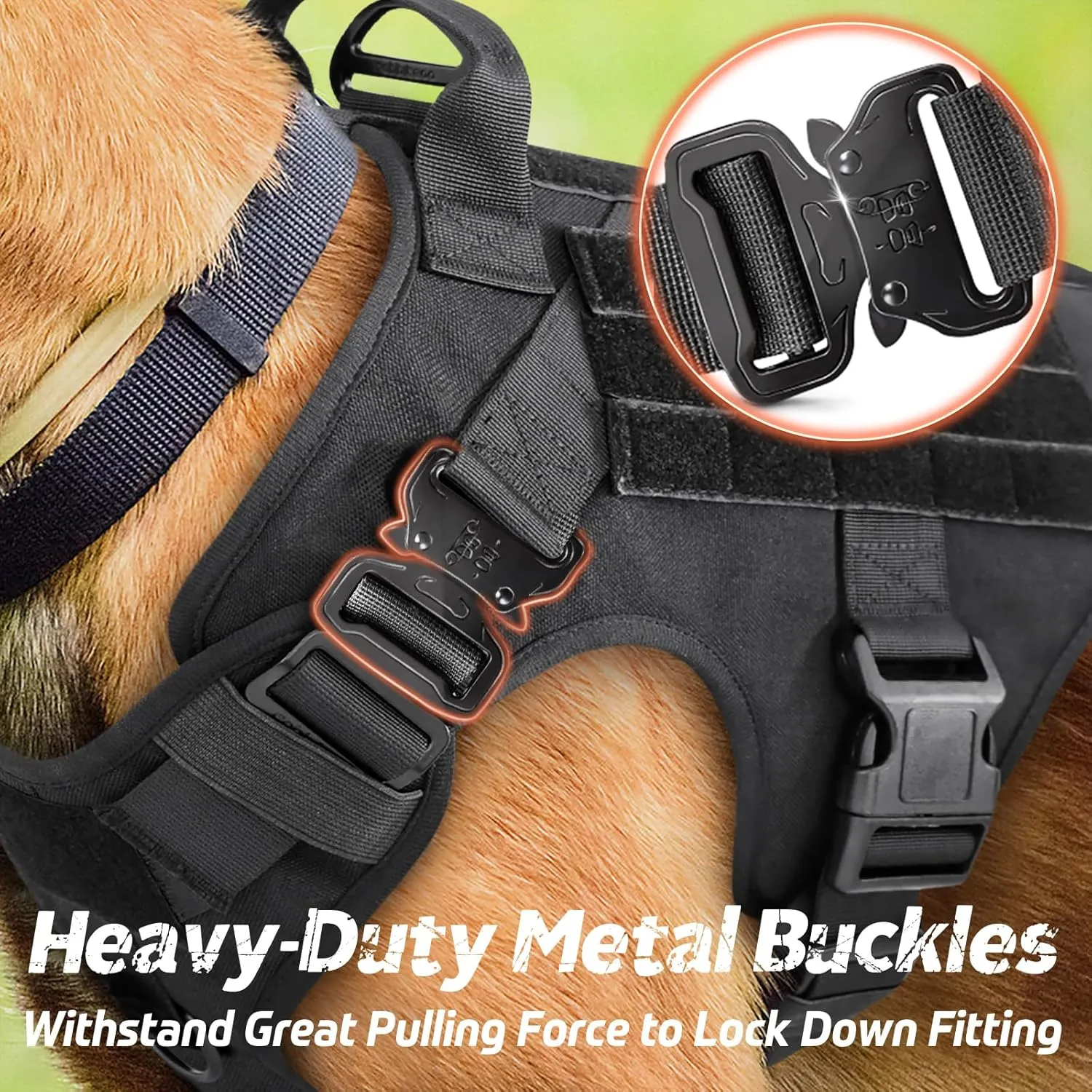 rabbitgoo Tactical Dog Harness for Large, Heavy Duty Pet Harness with Handle, No-Pull Service Vest Large Breed, Adjustable Military Dog Vest for Training Hunting Walking, Black, XL