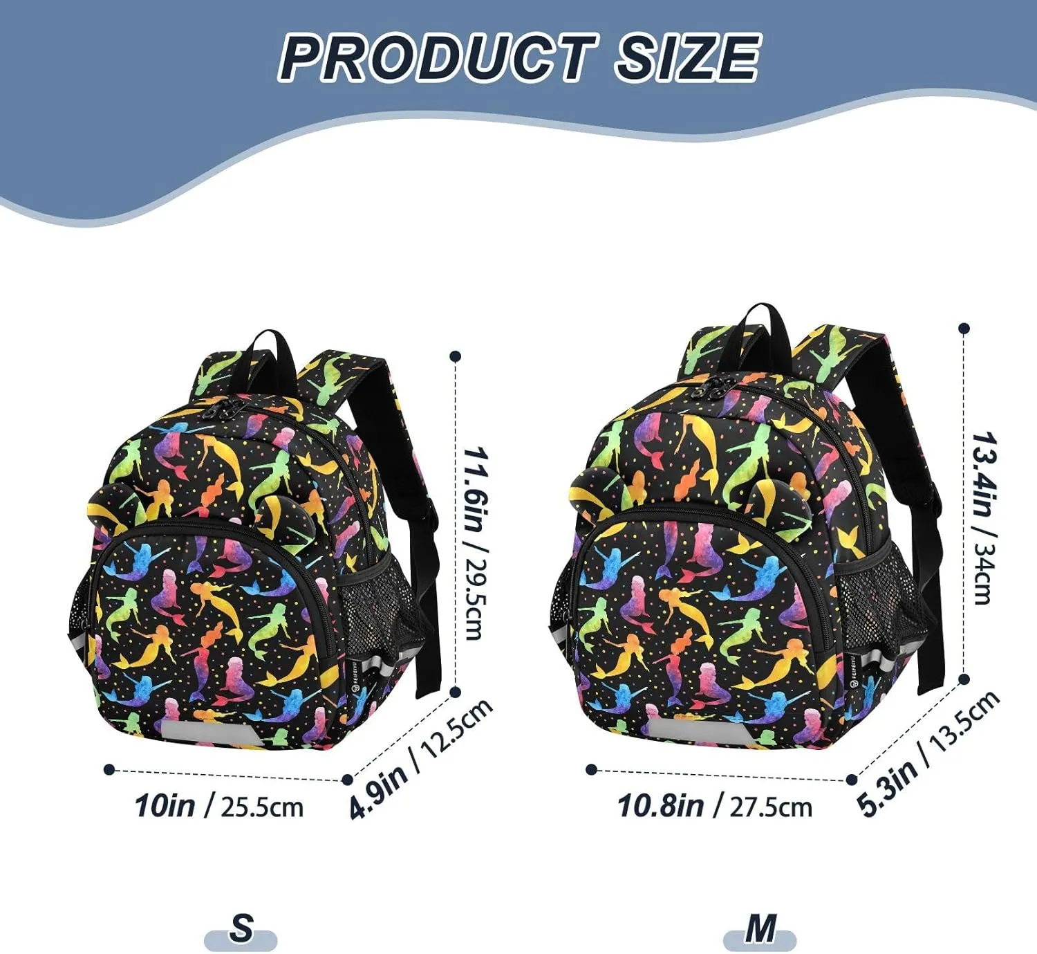 Rainbow Preschool Backpack Mermaids Daycare Bookbag School Backpack with Traction Rope for Kids 3-6