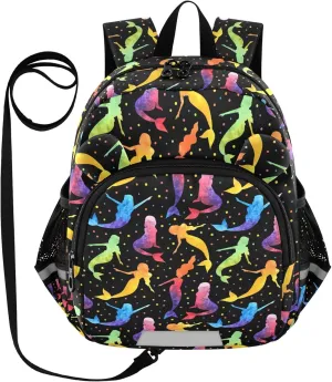 Rainbow Preschool Backpack Mermaids Daycare Bookbag School Backpack with Traction Rope for Kids 3-6