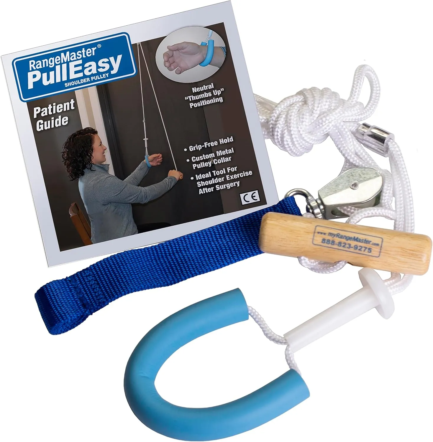 RangeMaster PullEasy Shoulder Pulley with Patient Guide│Physical Therapy Shoulder Pulley │ Aids with Shoulder Surgery Recovery │ Grip-Free Hold │Web Strap Door Attachment