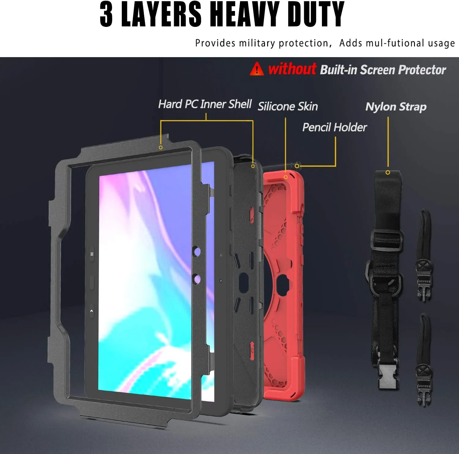 rantice Compatible with Samsung Galaxy TAB Active PRO 10.1 Case/Tab Active4 PRO Case, Heavy Duty Rugged Shockproof Drop Protection Case, Hand Strap&Shoulder Strap for SM-T540/T547/T630/T638 (Red)