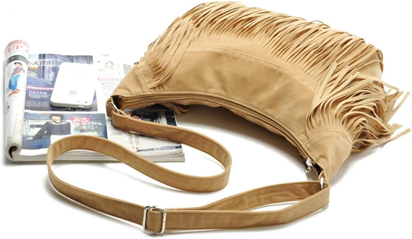 RARITYUS Women Fringe Tassel Shoulder Bag Large Leather Tote Handbag Hobo Crossbody Bag