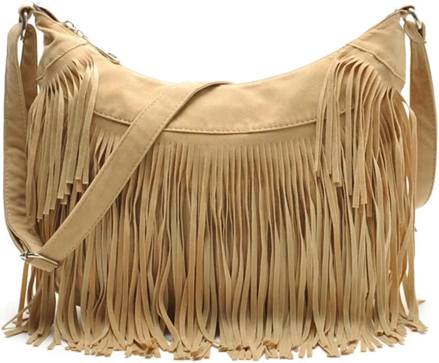 RARITYUS Women Fringe Tassel Shoulder Bag Large Leather Tote Handbag Hobo Crossbody Bag
