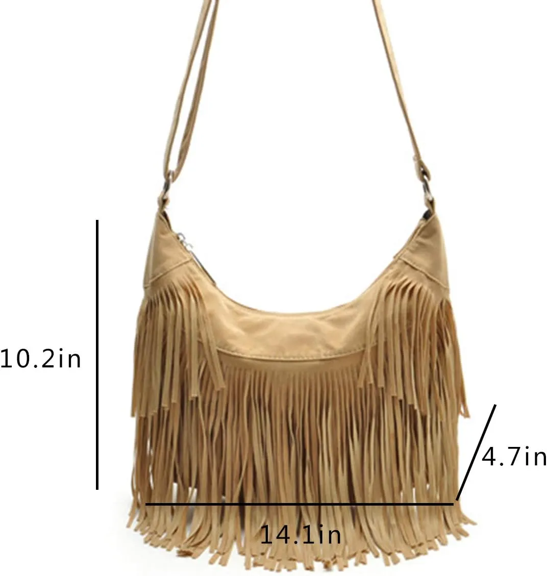 RARITYUS Women Fringe Tassel Shoulder Bag Large Leather Tote Handbag Hobo Crossbody Bag