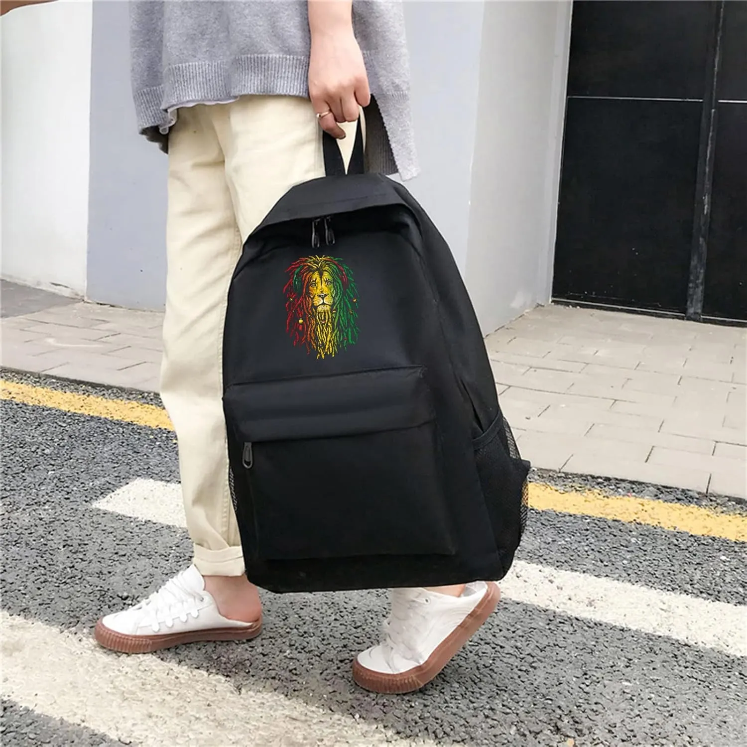 Rasta Lion Jamaican Unisex Classic Canvas Goth Backpack for School Bookbag